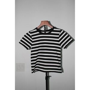 Harper &‎ Ivy Womens Striped Ribbed Short Sleeve Seamless Tee Black White Large